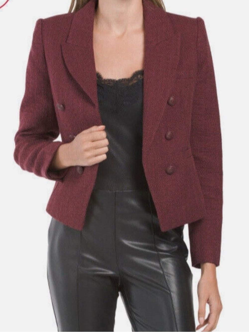 Elie Tahari Burgundy Double-Breasted Textured Blazer